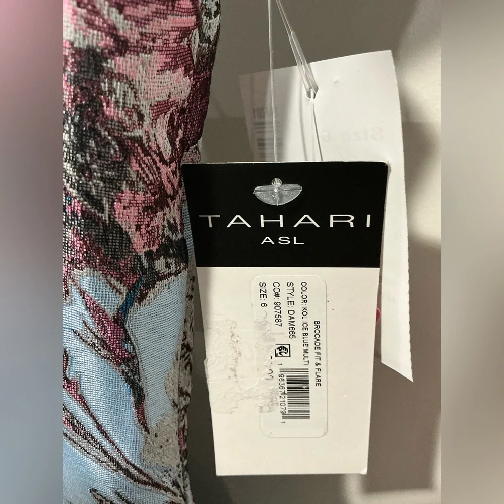 Tahari ASL Women's Floral-Brocade Fit & Flare Dress, Ice Blue - Picture 7 of 8